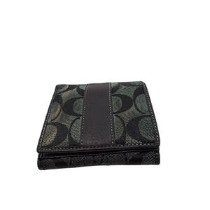 Coach Compact Black Signature C Canvas Wallet